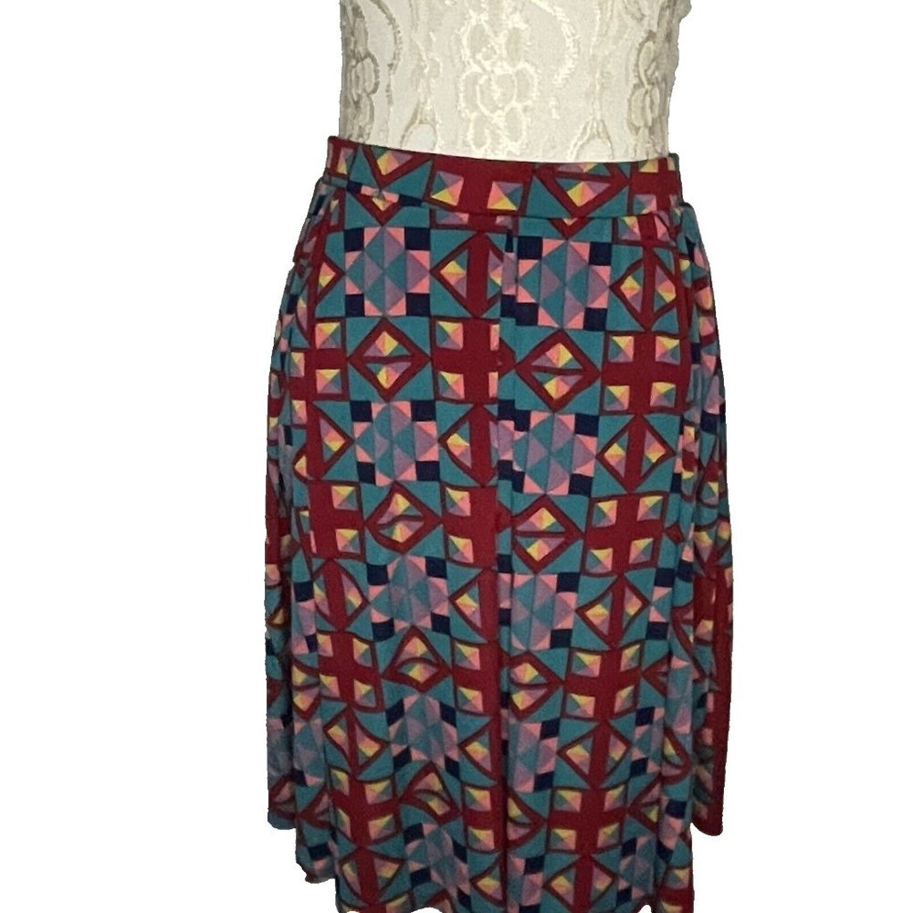 LuLaRoe Madison Womens Plus Size 2X Skirt Geometric w/ Pockets  Red Teal Purple